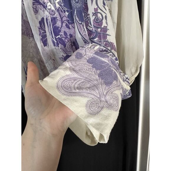 Vintage Fang Women's Blouse Ivory ‎ And Purple Short Sleeve Sheer M Y2K Fairy - Picture 3 of 6